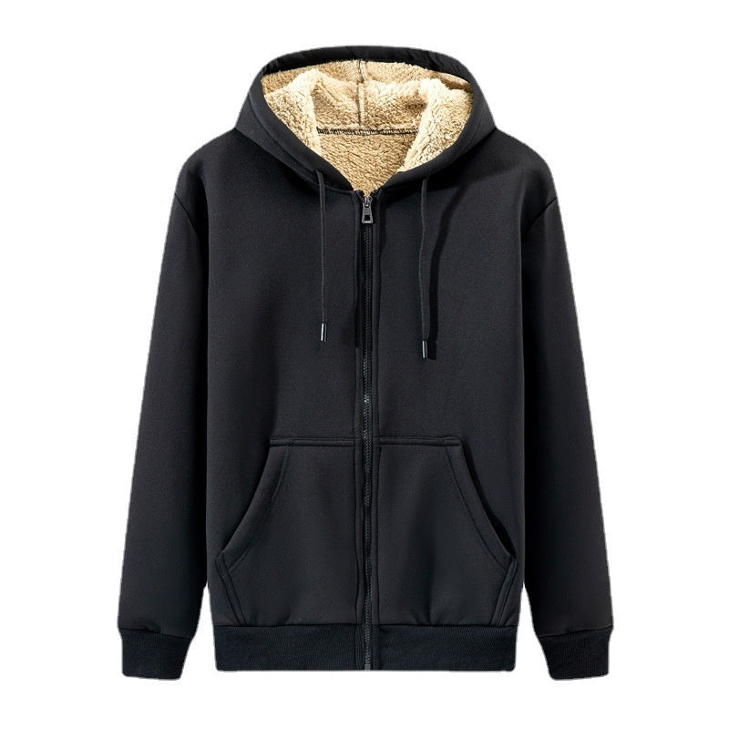 Zipper Sweater Men's Lamb Wool Hooded Jacket