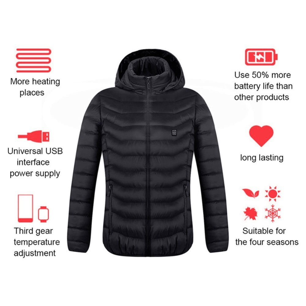 Winter Heated Jacket USB Electric Cotton Coat Zip-up Heater Thermal Clothing Heating Vest